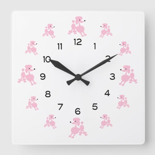 Pink French Poodles Square Wall Clock