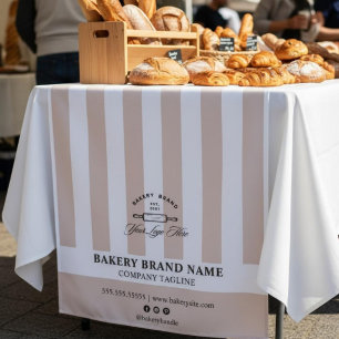 Pink French Stripes Bakery Logo Table Runner  Tapestry