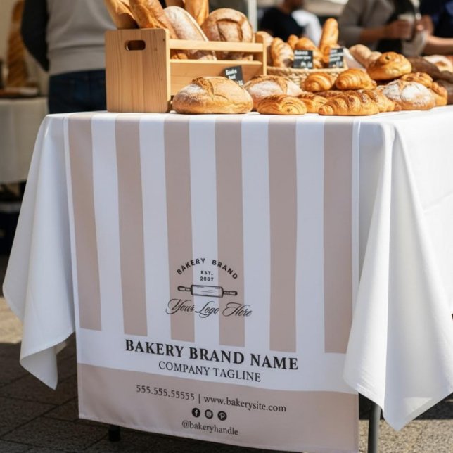 Pink French Stripes Bakery Logo Table Runner  Tapestry (Creator Uploaded)