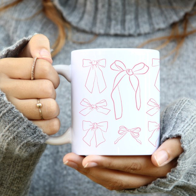 Pink French Style Hand Drawn Bows Coffee Mug (Creator Uploaded)