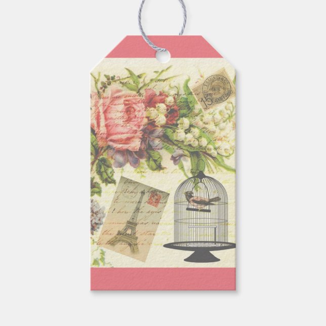 Pink French Theme Vintage Paris Gift Tag (Front)