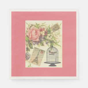 Pink French Theme Vintage Paris Paper Napkins