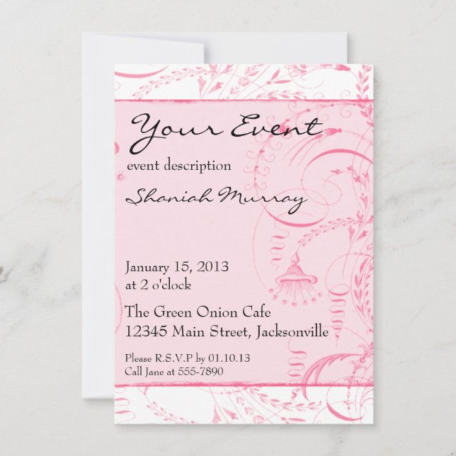 Pink French Toile Custom Invites (Front)