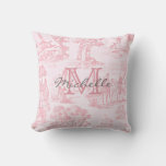 Pink French Toile Monogram Initial Name Throw Pillow at Zazzle