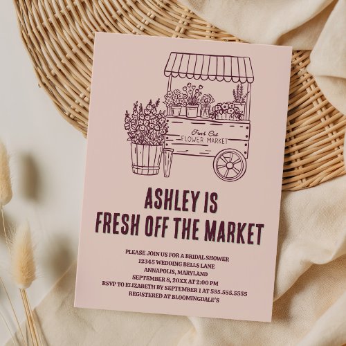 Pink Fresh Off the Market Bridal Shower Invitation