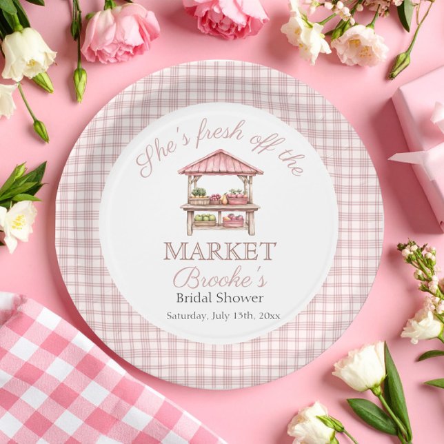 Pink Fresh off the market country Bridal Shower Paper Plates (Creator Uploaded)