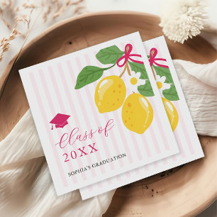 Pink Freshly Lemon Citrus Graduation Party Napkins