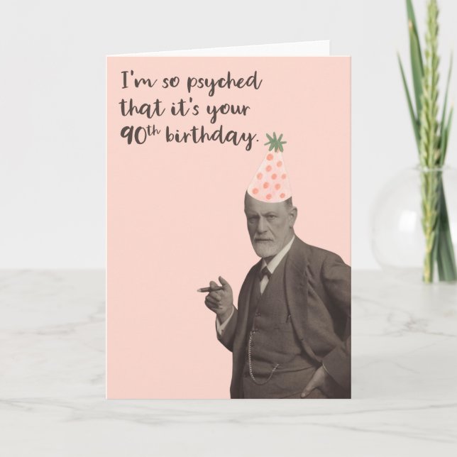 Pink Freud Funny 90th Birthday Card (Front)