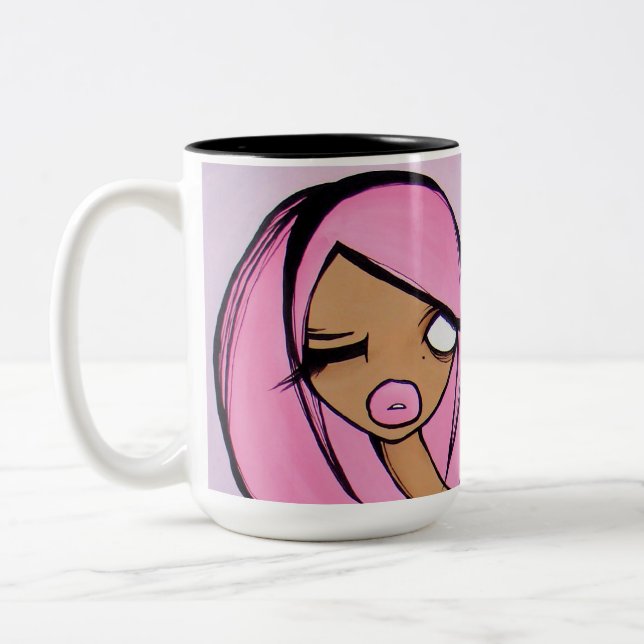 "Pink Friday" Mug, Black Two-Tone Coffee Mug (Left)