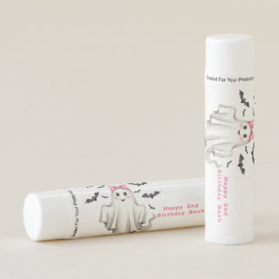 Pink Friendly Girl Ghost with Bats Flying Lip Balm