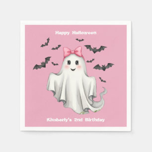 Pink Friendly Girl Ghost with Bats Flying Napkins