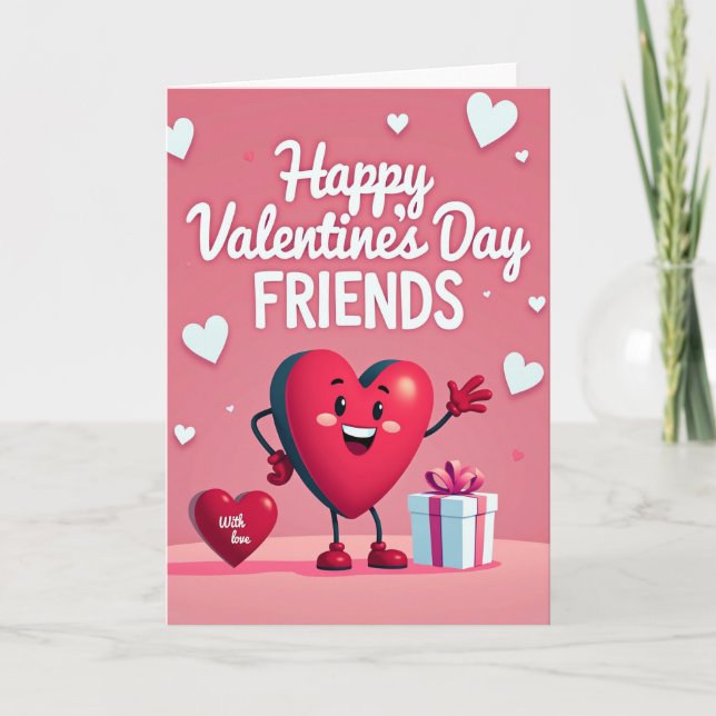 Pink Friends Valentines Day Card (Front)
