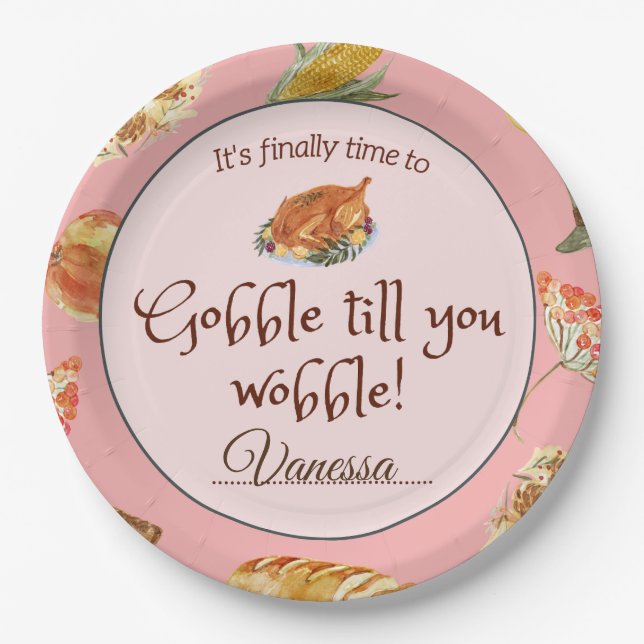 Pink Friendsgiving Thanksgiving Dinner Holiday Paper Plates (Front)