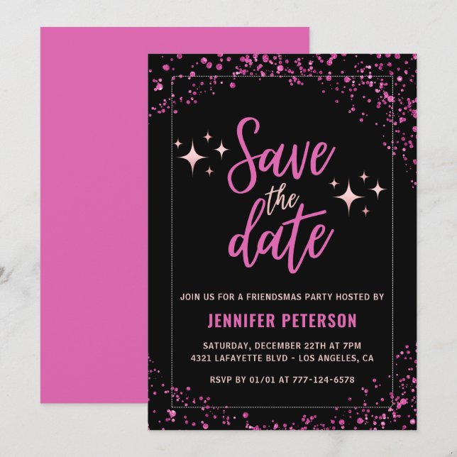 Pink Friendsmas invitations Save the date Glam (Front/Back)