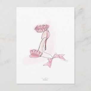 Pink Frilled High Heels Illustration Postcard