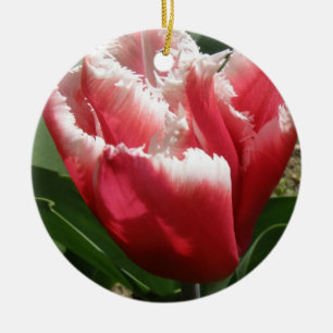 Pink Fringed Tulip Custom Birthday Ceramic Ornament