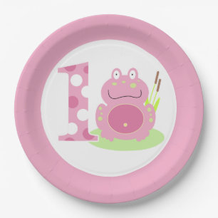 Pink Frog 1st Birthday Girl First Party Plate