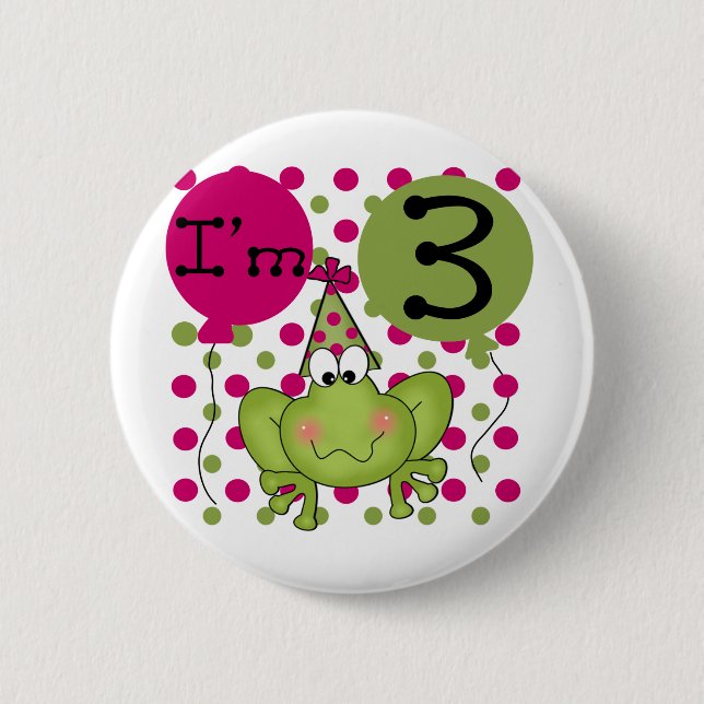 Pink Frog 3rd Birthday Tshirts and Gifts Pinback Button (Front)