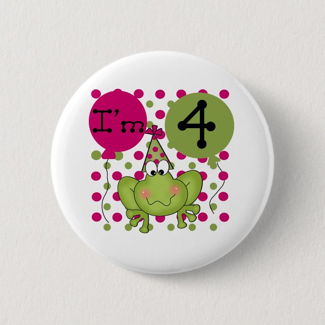 Pink Frog 4th Birthday Button (Front)