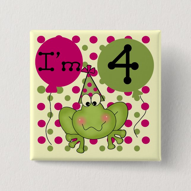 Pink Frog 4th Birthday Tshirts and Gifts Button (Front)