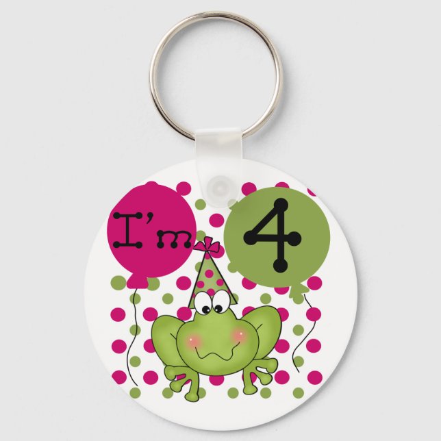 Pink Frog 4th Birthday Tshirts and Gifts Keychain (Front)