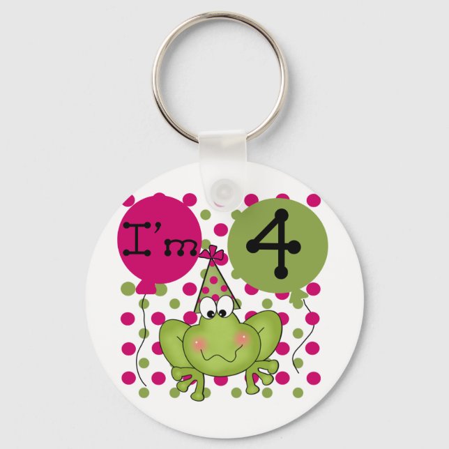 Pink Frog 4th Birthday Tshirts and Gifts Keychain (Front)