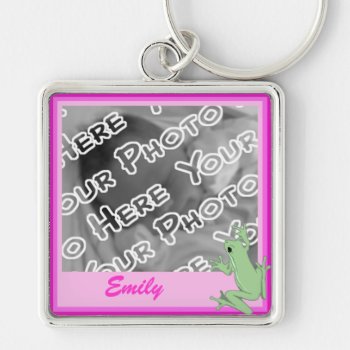 Pink Frog And Lotus Keychain by Joyful_Expressions at Zazzle
