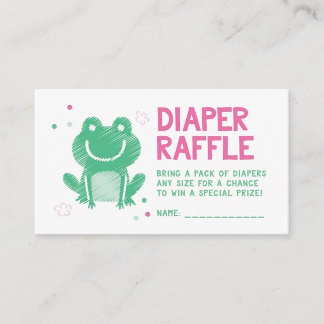 Pink Frog Diaper Raffle Ticket Enclosure Card (Front)