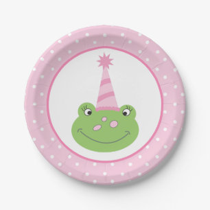 Pink Frog Girl Birthday Party Paper Plates