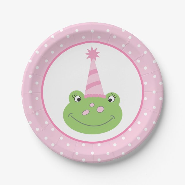 Pink Frog Girl Birthday Party Paper Plates (Front)