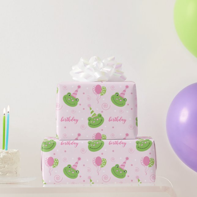 Pink Frog Girl Birthday Wrapping Paper (Party Gifts)