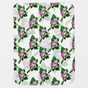 Pink Frog On Green Leaf Pattern Design Baby Blanket
