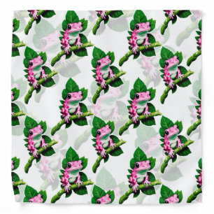 Pink Frog On Green Leaf Pattern Design Bandana