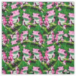 Pink Frog On Green Leaf Pattern Design  Fabric