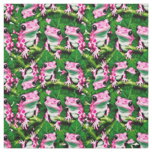 Pink Frog On Green Leaf Pattern Design  Fabric