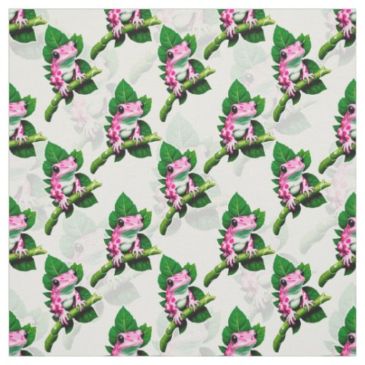 Pink Frog On Green Leaf Pattern Design Fabric