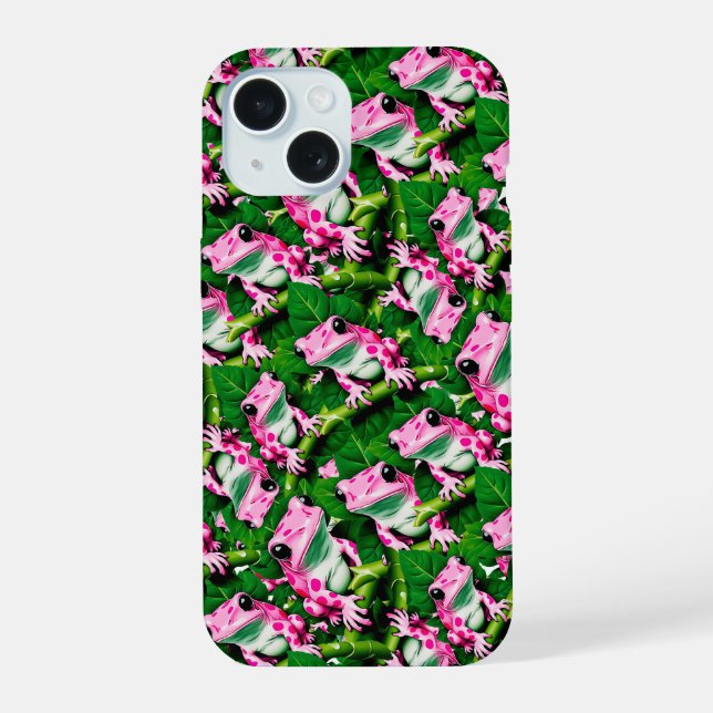 Pink Frog On Green Leaf Pattern Design  Iphone Case (Back)