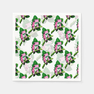 Pink Frog On Green Leaf Pattern Design Napkins