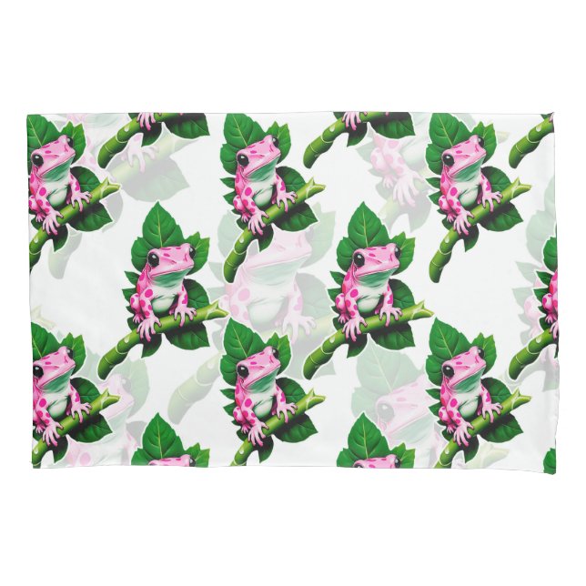Pink Frog On Green Leaf Pattern Design Pillow Case (Front)