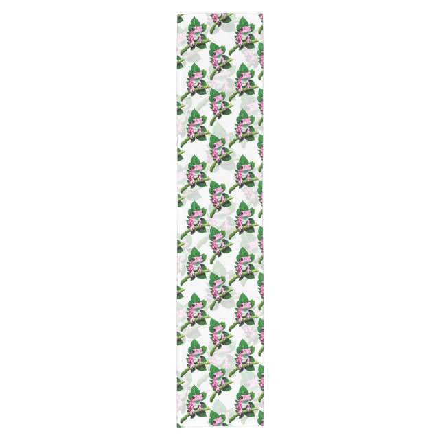 Pink Frog On Green Leaf Pattern Design Short Table Runner (Front)