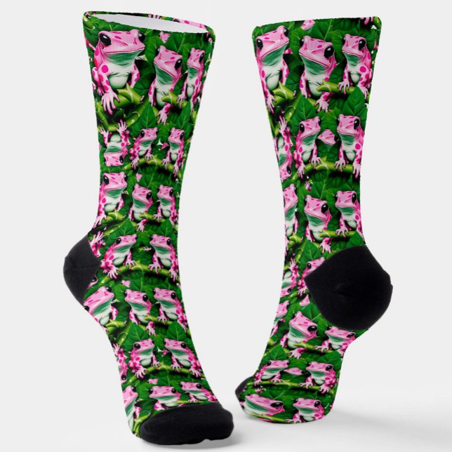 Pink Frog On Green Leaf Pattern Design  Socks (Creator Uploaded)
