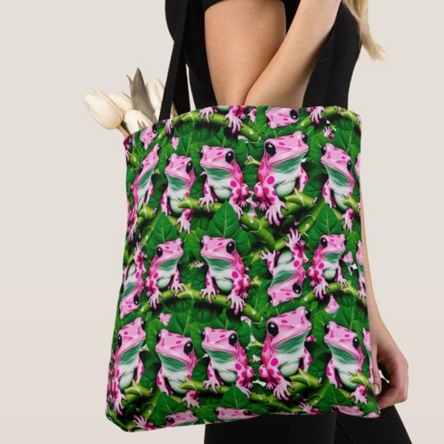 Pink Frog On Green Leaf Pattern Design  Tote Bag (Creator Uploaded)