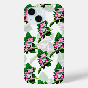 Pink Frog On Green Leaf Pattern iPhone Case