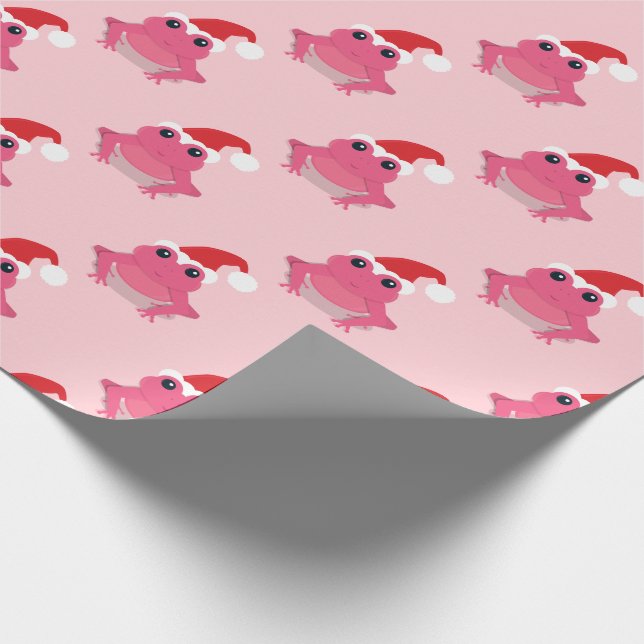 Pink Frog Santa Hat Cartoon Novelty Christmas Wrapping Paper (Corner)