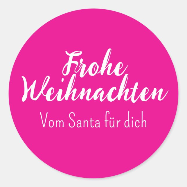 Pink Frohe Weihnachten Merry Christmas in German  Classic Round Sticker (Front)