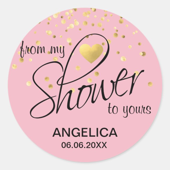 Pink From My Shower To Yours Bridal Shower Favors Classic Round Sticker (Front)