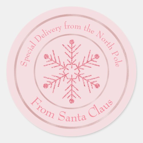 Pink From Santa Claus Glitter Snowflake Classic Round Sticker