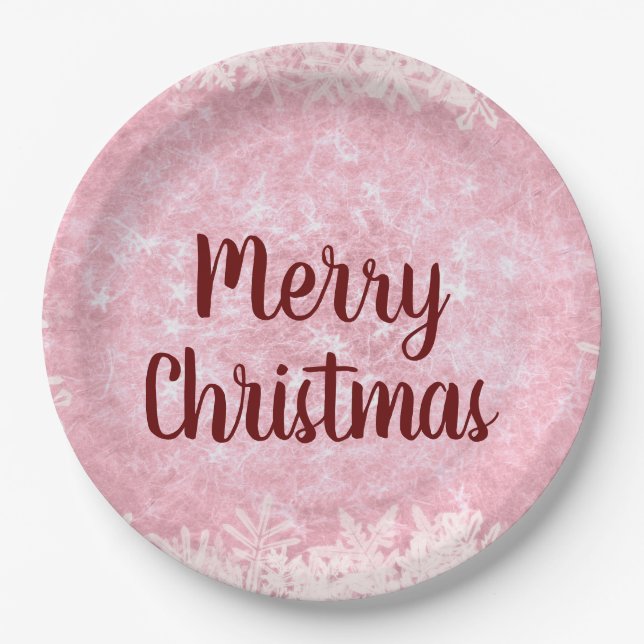 Pink Frost Merry Christmas Paper Plates (Front)
