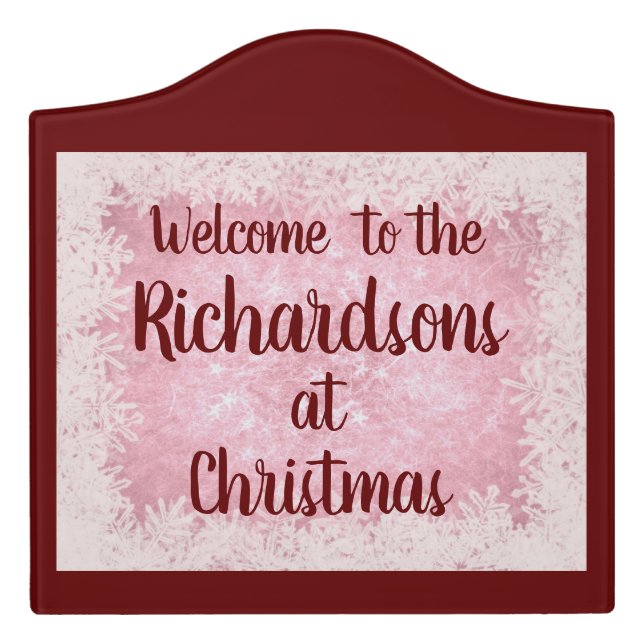 Pink Frost Personalised Family Christmas Welcome Door Sign (Large Crest Front)