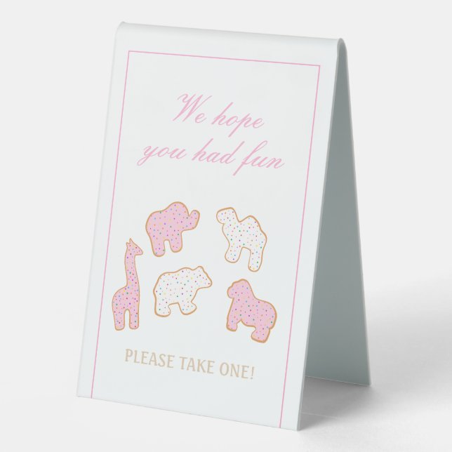 Pink Frosted animal Cookie take a party favor Table Tent (Back)